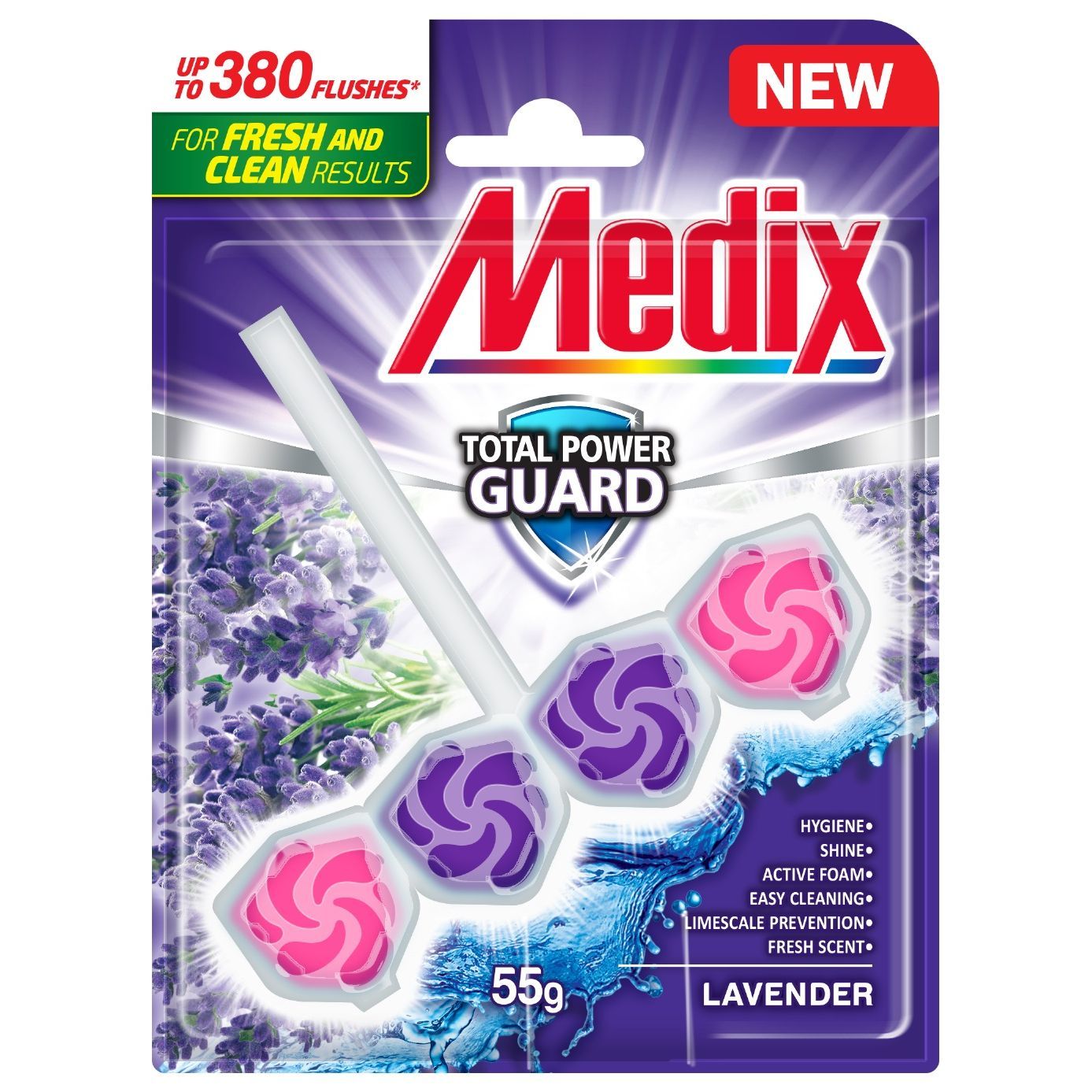 Medix WC Fresh Drops Lavender Твърдо тоалетно блокче с аромат на лаванадула x55 грама