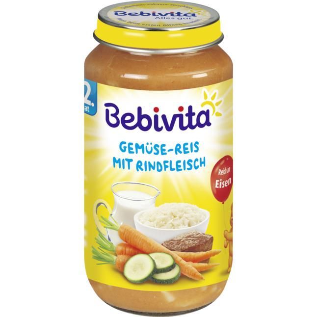 Bebivita Пюре от зеленчуци, ориз и телешко месо за деца от 12 месеца х250 грама