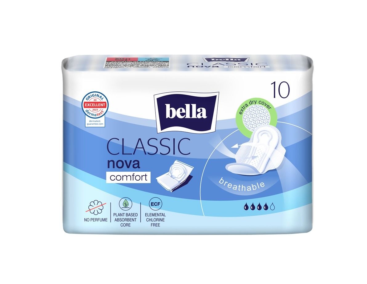 Bella Classic Nova Comfort Дамски копринени превръзки с крилца, без аромат x10 броя