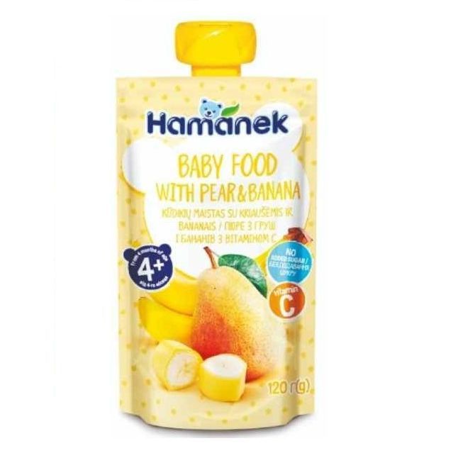 Hamanek Пюре круша и банан за деца над 4 месеца x120 грама