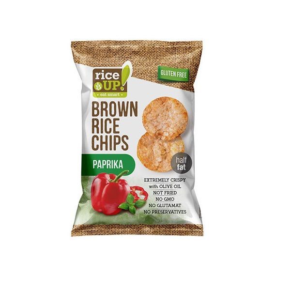 Rice Up Brown Rice Chips Paprika Чипс от кафяв пълнозърнест ориз с чушка Без глутен х60 грама