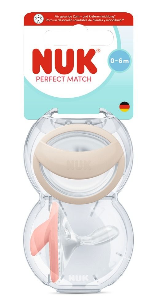 Nuk Perfect Match Mommy Feel Силиконови залъгалки за деца от 0 до 6 месеца х2 броя, бежова/розова