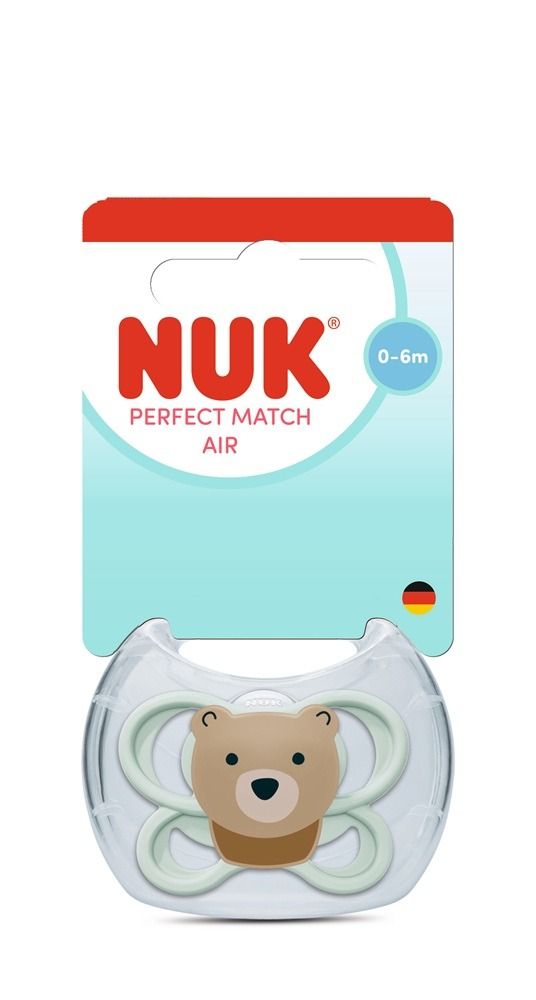 Nuk Perfect Match Air Силиконова залъгалка за деца от 0 до 6 месеца х1 брой, Мече