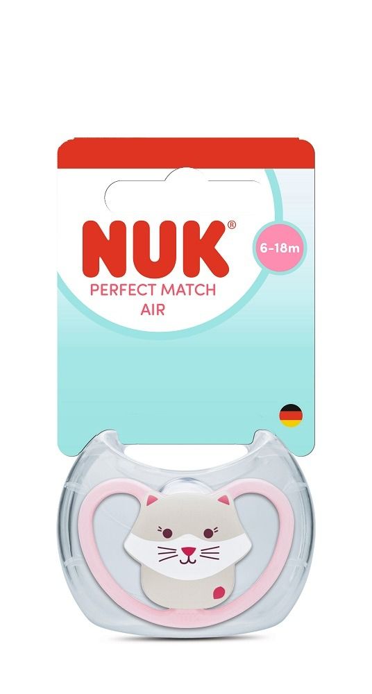 Nuk Perfect Match Air Силиконова залъгалка за деца от 6 до 18 месеца х1 брой, коте