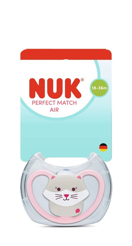 Nuk Perfect Match Air Силиконова залъгалка за деца от 18 до 36 месеца х1 брой, Коте