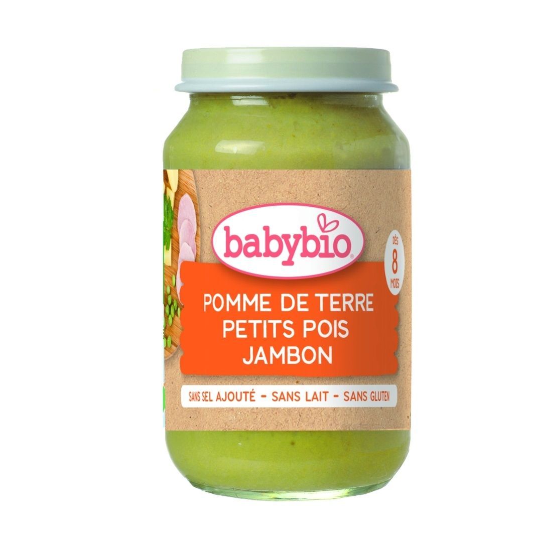 Babybio Био зеленчуково пюре с картофи, зелен грах и шунка за деца над 8 месеца x200 грама