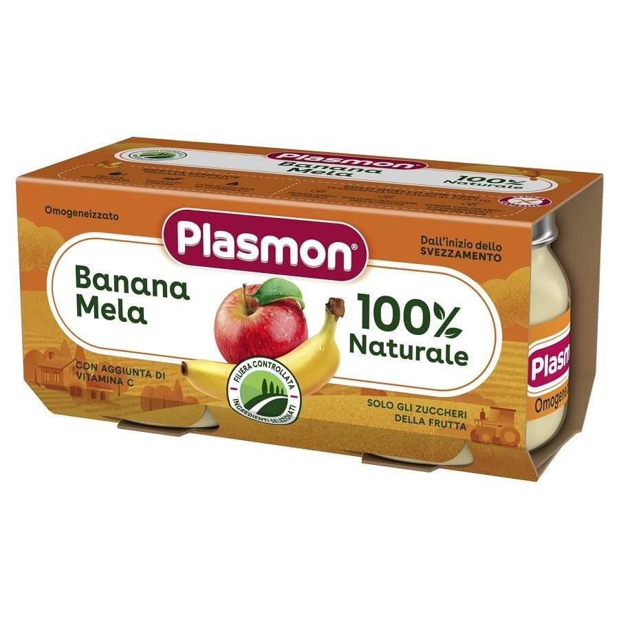 Plasmon Плодове пюре банан с ябълка за деца над 6 месечна възсраст 2x80 грама