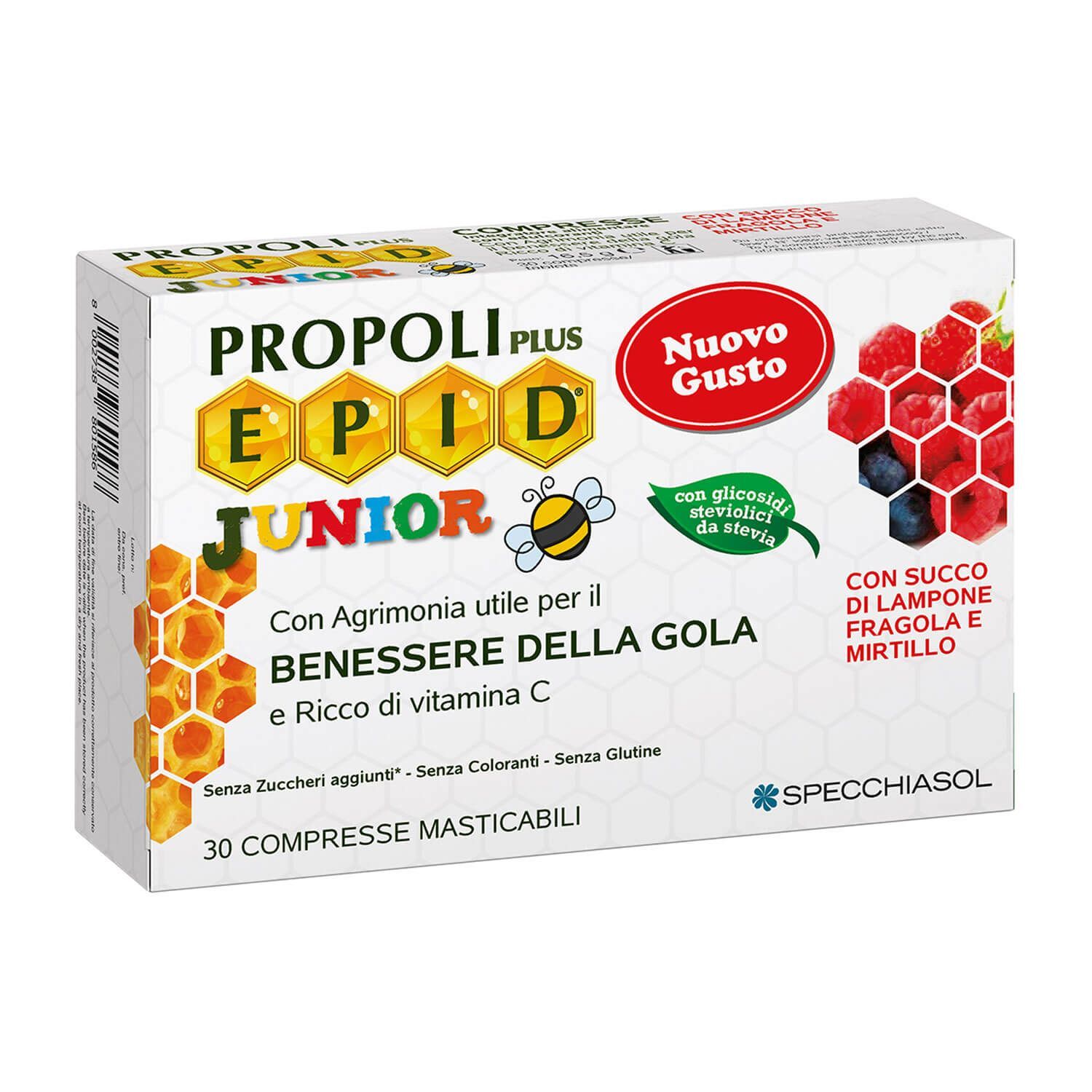 EPID Junior Таблетки за гърло за деца, с вкус на малина, ягода и боровинка х20 таблетки за дъвчене Specchiasol