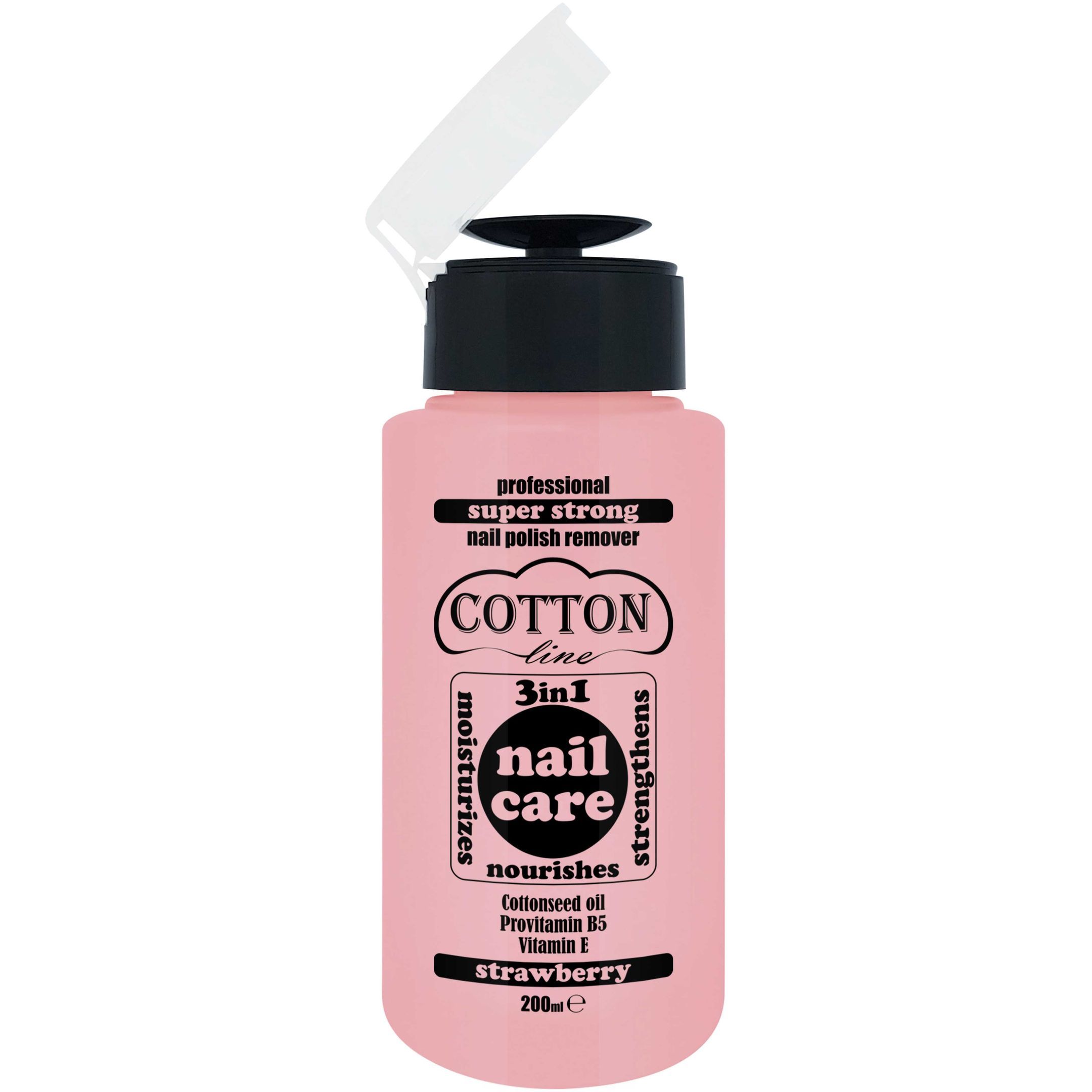Cotton Line Nail Care 3в1 Професионален супер силен лакочистител с помпа Ягода х200мл