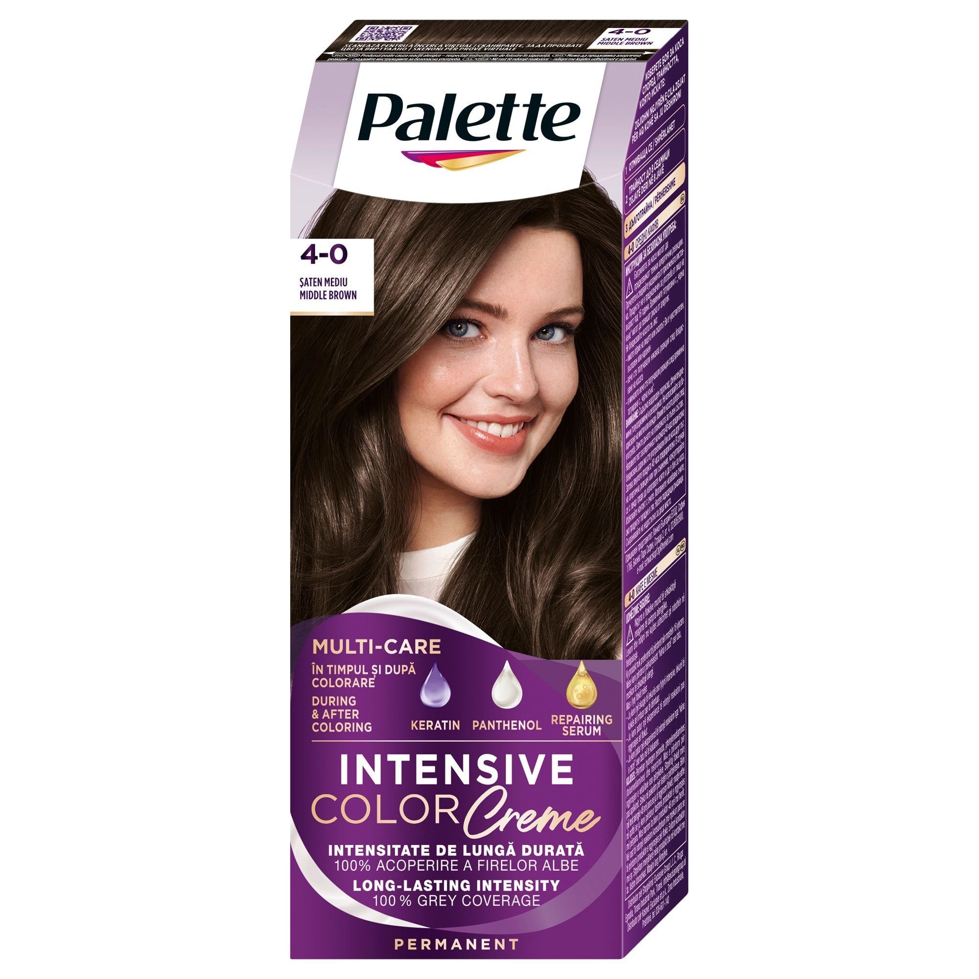 Palette Intensive Color Creme Дълготрайна крем боя за коса, 4-0 Middle Brown