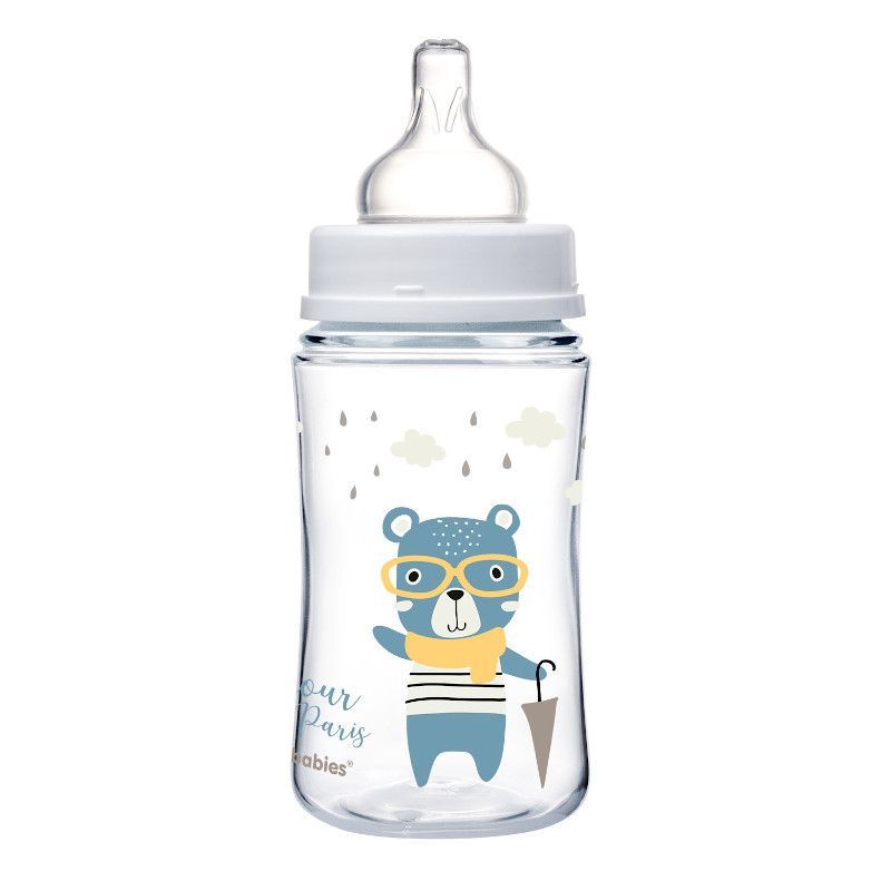 Canpol Babies Easy Start Шише антиколик с широко гърло Bonjour Paris за деца над 0 месеца x240 мл, синьо