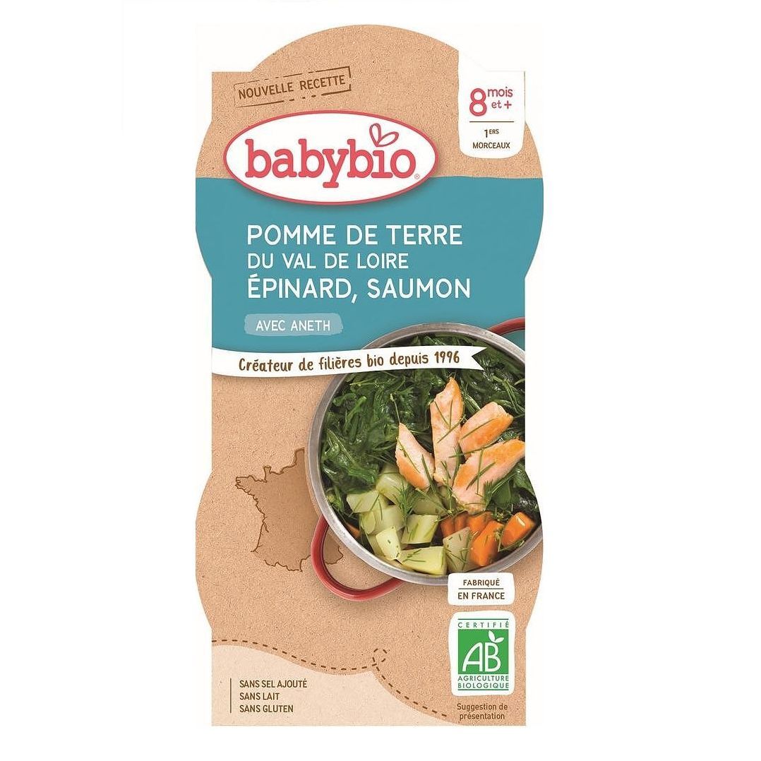 Babybio Био меню със сьомга, картофи и спанак за деца над 8 месеца 2x200 грама