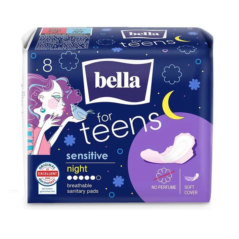 Bella For Teens Sensitive Night Дамски нощни превръзки за тийнейджъри х8 броя