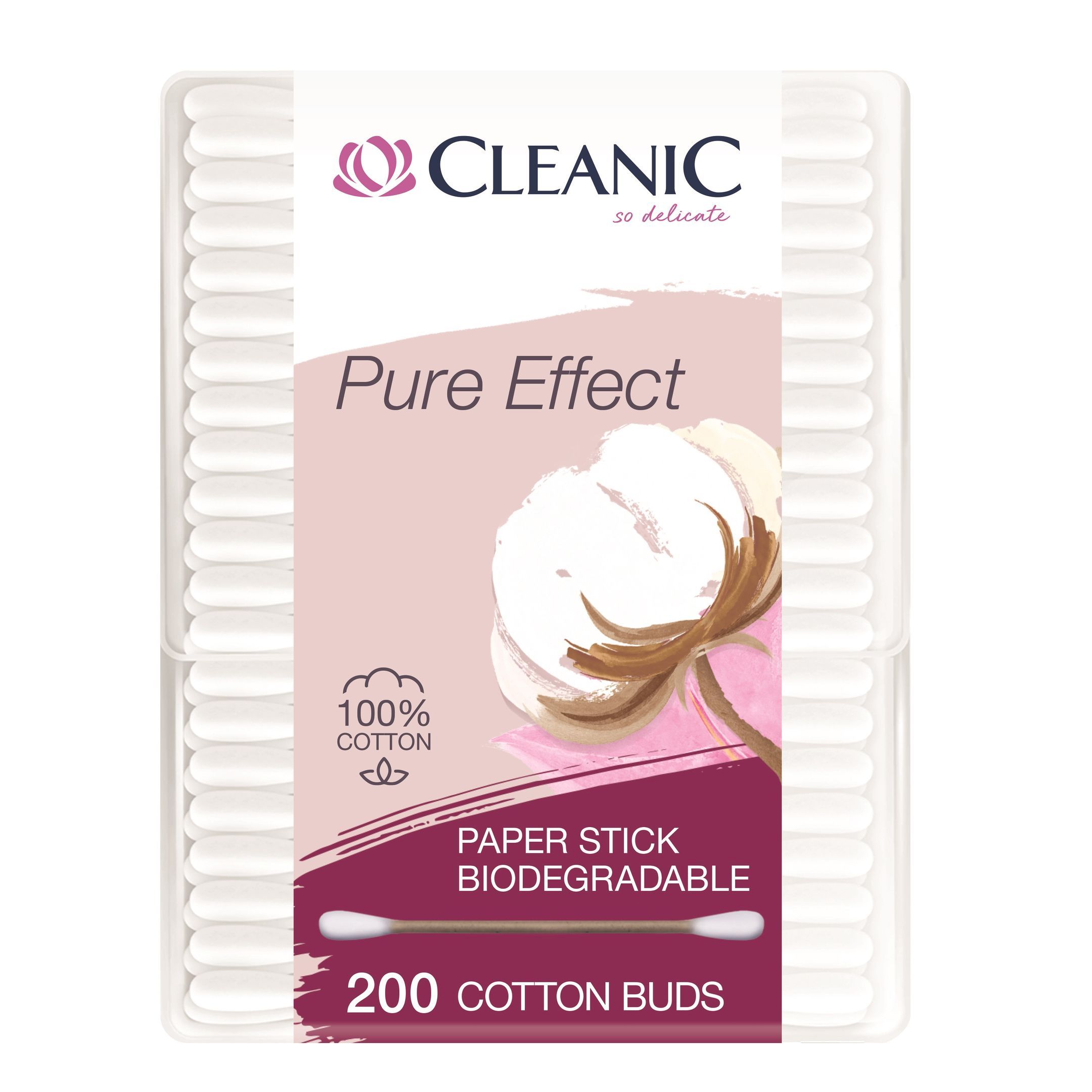 Cleanic Pure Effect Биоразградими клечки за уши х200 броя, правоъгълна кутия