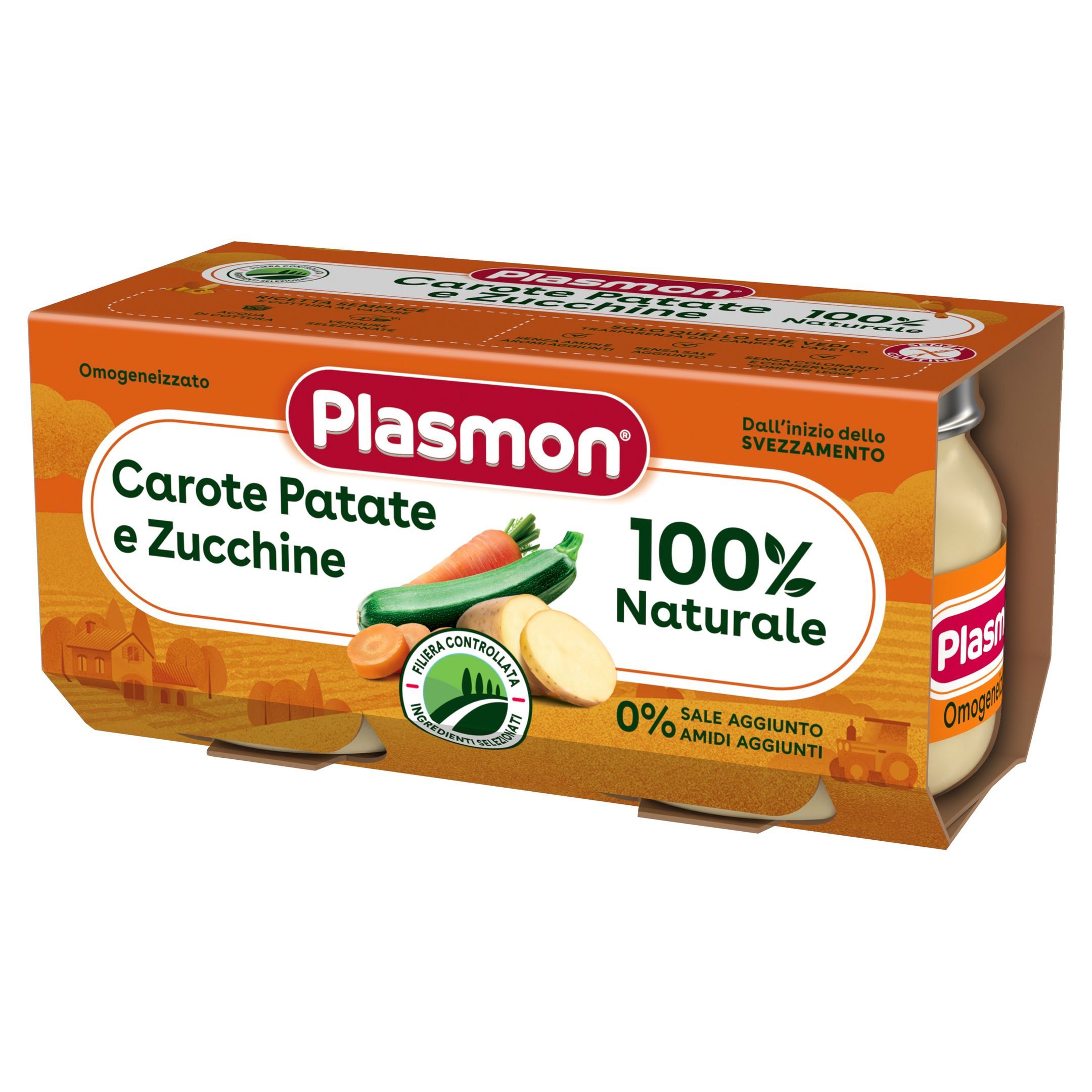 Plasmon Пюре моркови с картофи и тиквички за деца от 4-тия месец 2х80 грама -1672
