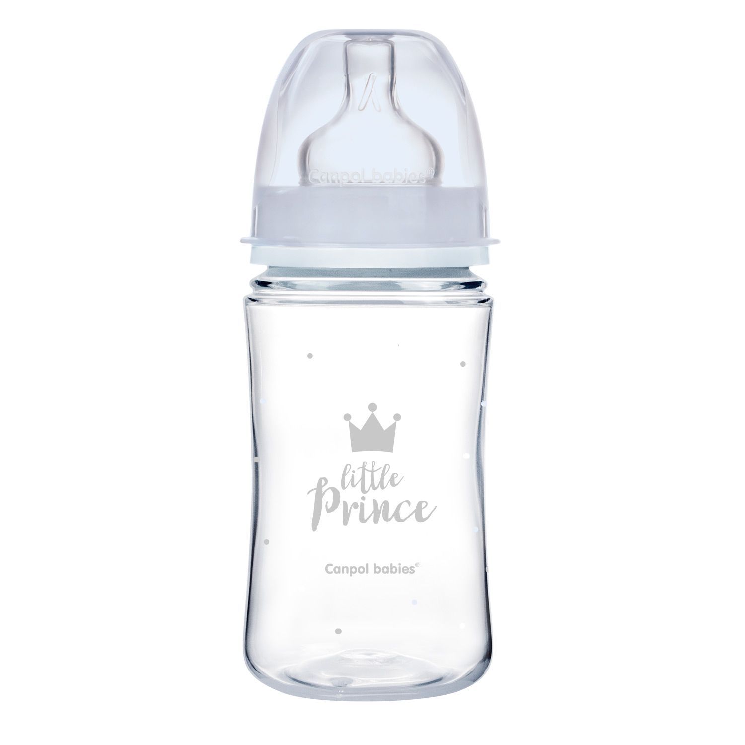 Canpol Babies Easy Start Шише антиколик с широко гърло Royal Baby за деца над 0 месеца x240 мл, синьо