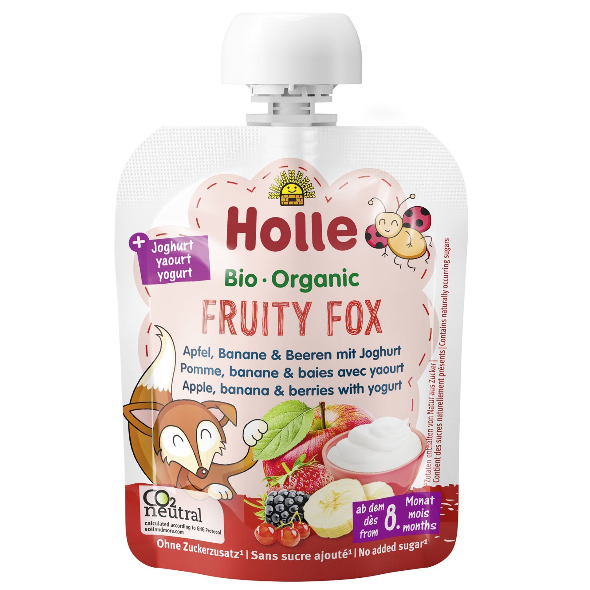 Holle Organic Био пюре пюре ябълка, банан и горски плод с йогурт за деца от 8-ия месец x85 грама