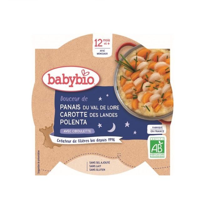 Babybio Био меню с пащърнак, морков и царевичен грис за деца над 12 месеца x230 грама