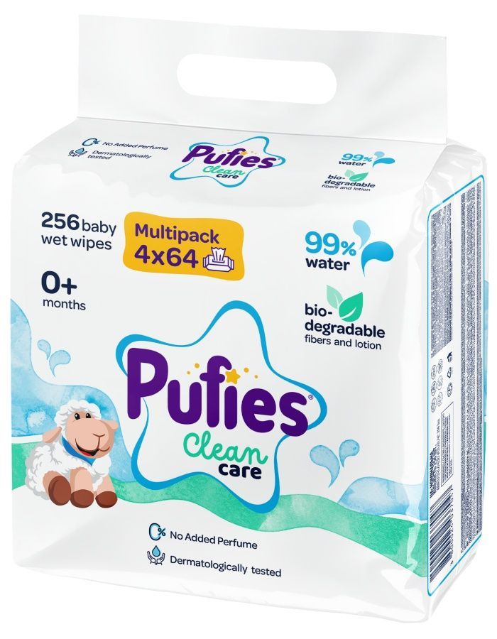 Pufies Clean Care Мокри кърпички с 99% вода за бебета 4х64 броя