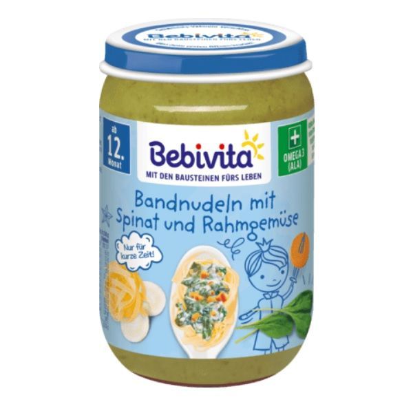 Bebivita Макарони със спанак, зеленчуци в сметана за деца над 12 месеца х250 грама