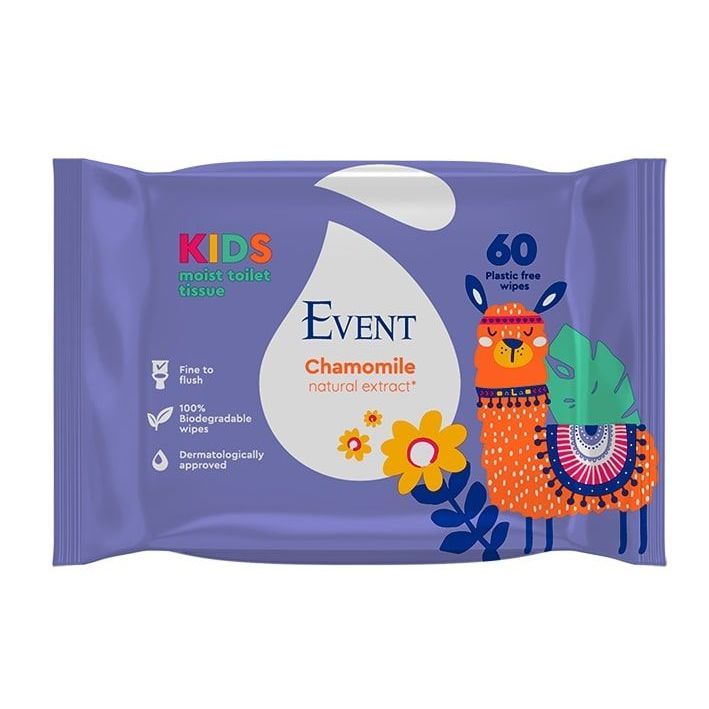 Event Kids Влажна тоалетна хартия за деца с екстракт от лайка x60 броя