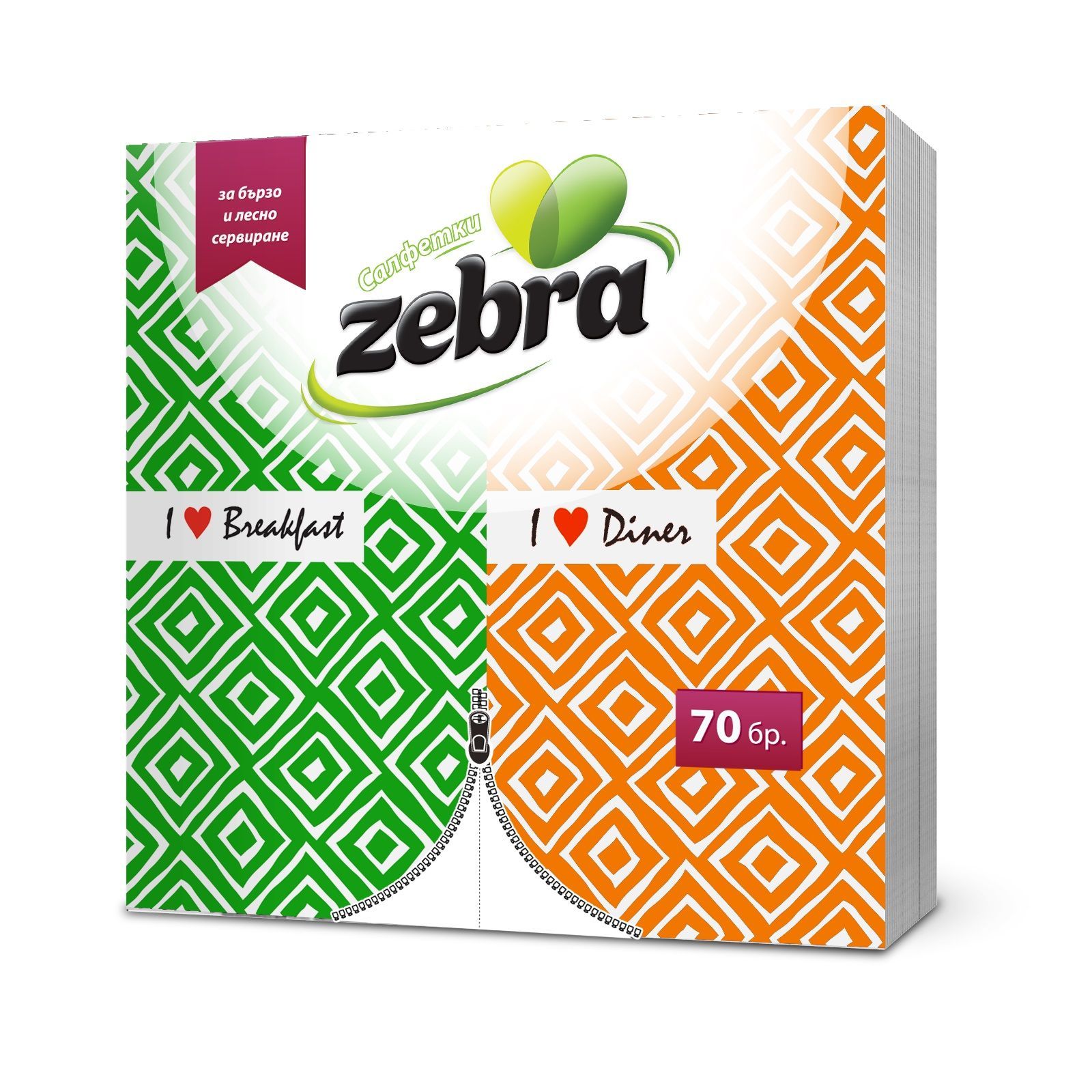 Zebra Еднопластови салфетки, сгънати x70 броя