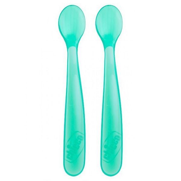Chicco Меки силиконови лъжички за деца над 6 месеца x2 броя, цвят зелен