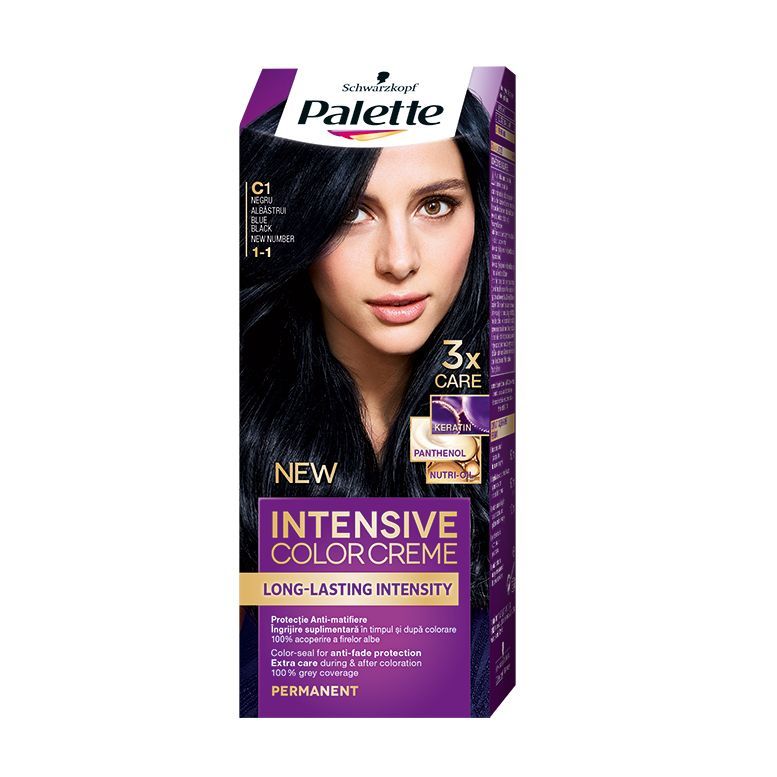 Palette Intensive Color Creme Дълготрайна крем боя за коса, 1-1 Blue Black