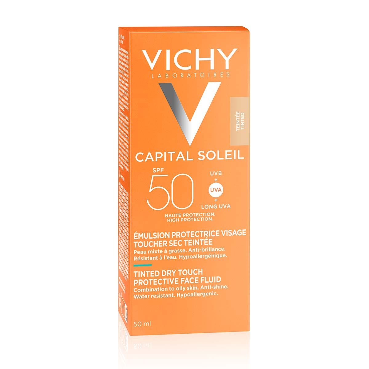 Vichy Capital Soleil Dry Touch Тониран матиращ флуид за лице за смесена към мазна кожа SPF50 x50 мл