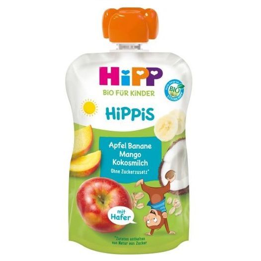 Hipp Био плодова закуска с ябълка, банан, манго и кокосово мляко за деца от 12 месечна възраст x100 грама