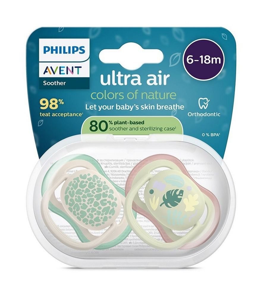 Avent Ultra Air Colors Of Nature Ортодонтична залъгалка силикон за деца от 6 до 18 месеца х2 броя