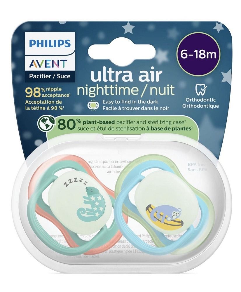 Avent Ultra Air Night Ортодонтична залъгалка силикон за деца от 6 до 18 месеца x2 броя, ленивец/коала