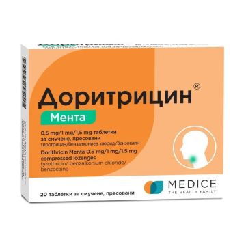 Доритрицин Мента 0,5 mg/l mg/1,5 mg х20 таблетки за смучене Medice Pharma