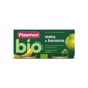 Plasmon Bio Пюре банан и ябълка за деца от 6-ия месец 2x80 грама