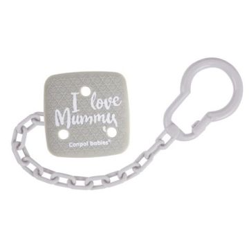 Canpol babies Клипс за залъгалка със синджир I Love Mummy 0+ месеца, сива 2/434