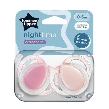 Tommee Tippee Night Time Ортодонтични залъгалки от 0 до 6 месеца, розови