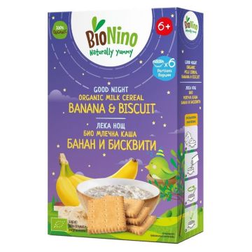 BioNino Био млечна каша Лека нощ банан и бисквити за деца над 6 месечна възраст х200 г