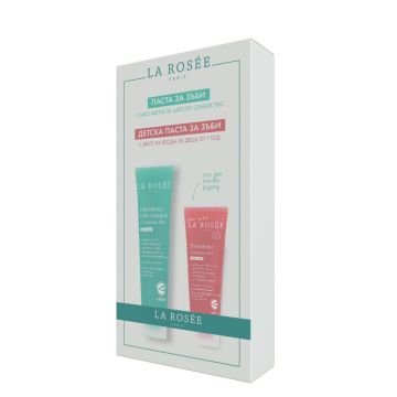 La Rosee Комплект Паста за зъби с органична мента и Детска паста за зъби с органична ягода за деца над 1 година