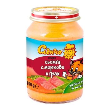 Слънчо пюре сьомга с моркови и грах за деца над 4 месечна възраст х190 грама