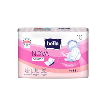 Bella Nova Comfort Дамски памучни превръзки с крилца, без аромат x10 броя