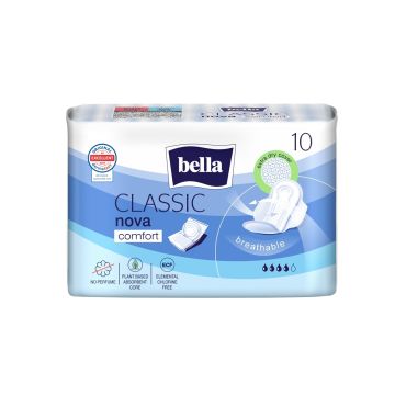 Bella Classic Nova Comfort Дамски копринени превръзки с крилца, без аромат x10 броя