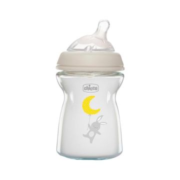 Chicco Natural Feeling Стъклено шише за хранене със силиконов биберон с една капка за деца над 0 месеца x250 мл
