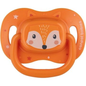Canpol babies Cute Animals Силиконова симетрична залъгалка за деца от 0 до 6 месеца, оранжева- 34/924
