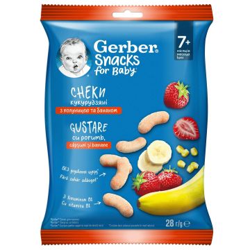 Gerber Царевичен снакс с ягоди и банан, от 7-ия месец х28 г