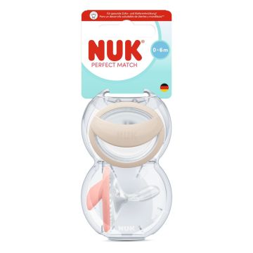 Nuk Perfect Match Mommy Feel Силиконови залъгалки за деца от 0 до 6 месеца х2 броя, бежова/розова