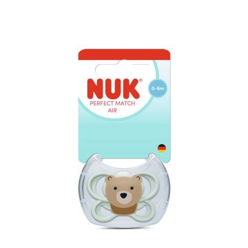 Nuk Perfect Match Air Силиконова залъгалка за деца от 0 до 6 месеца х1 брой, Мече