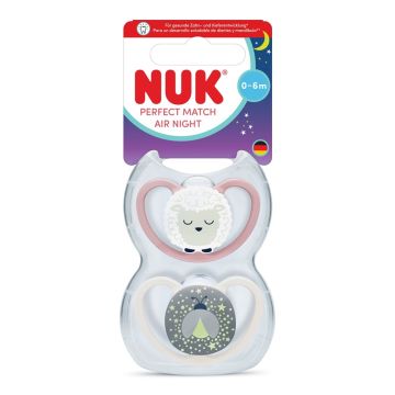 Nuk Perfect Match Air Night Силиконови залъгалки за деца от 0 до 6 месеца х2 броя, Овца