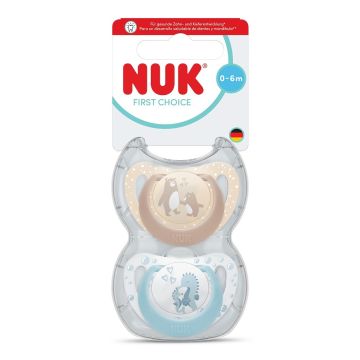 Nuk First Choice Силиконова залъгалка за деца от 0 до 6 месеца х2 броя, мечка/водно конче