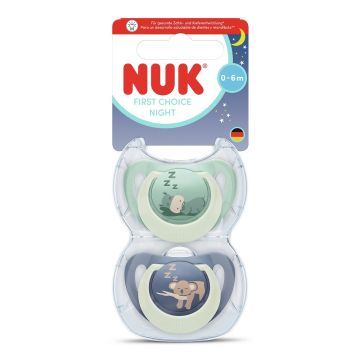 Nuk First Choice Night Силиконови залъгалки за деца от 0 до 6 месеца х2 броя, хипо/коала