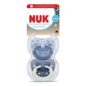 Nuk First Choice Day & Night Силиконова залъгалка от 0 до 6 месеца х2 броя